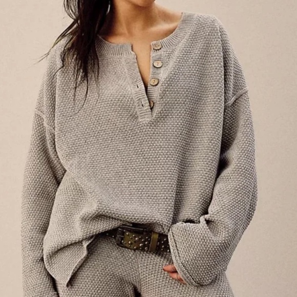 Free People Tops - Free People Beach Hailee Waffle Knit Henley Sweater